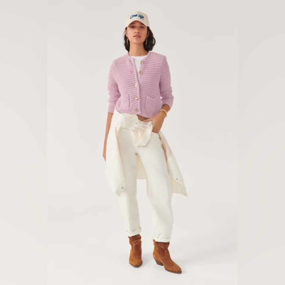NEW Ba&sh Bash Gaspard Tweed Cardigan Jacket In Purple Lilac | size 2 / M - Picture 2 of 13
